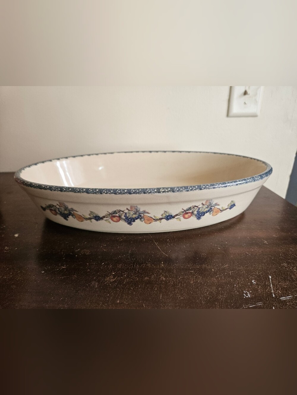 Vintage 2002 Home & Garden Party Stoneware Fruit Garland Oval Baker Dish 14" USA